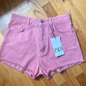 Zara High Waisted Cut Off Jean Shorts Light Pink Size 6 NWT